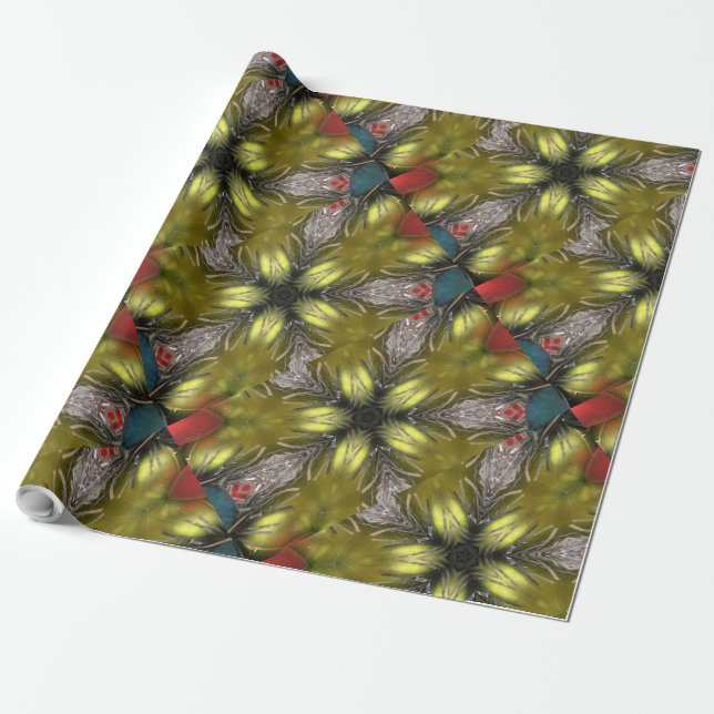 Elegant Gold Silver Kaleidoscope Christmas Star Wrapping Paper (Unrolled)