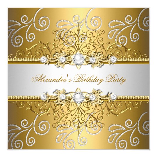 Elegant Gold Silver Lace Diamond Overlay Party Card