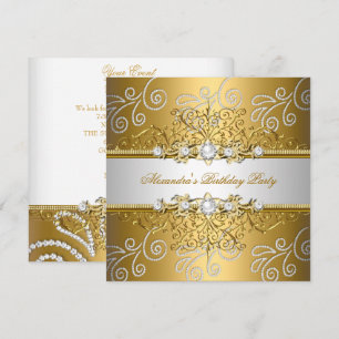 Elegant Gold Silver Lace Diamond Overlay Party Invitation