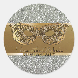 Elegant Gold Silver Masquerade Party Birthday Classic Round Sticker