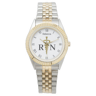 Elegant Gold Silver Medical Asclepius Nurse RN Watch