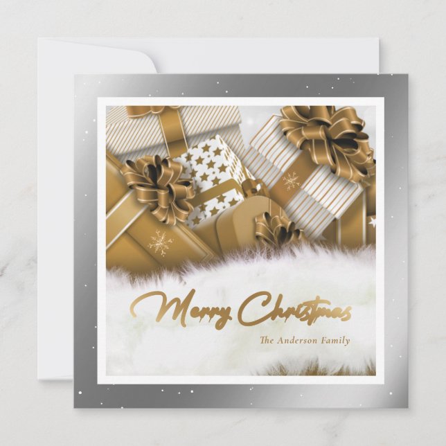 Elegant Gold Silver Merry Christmas Card (Front)