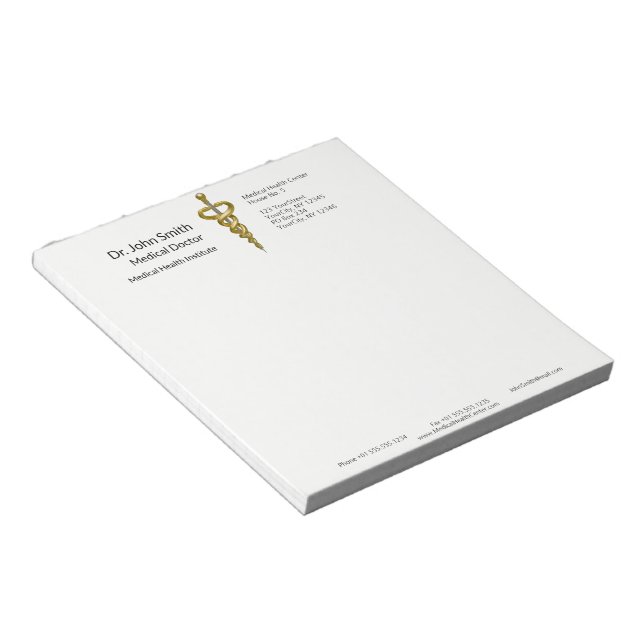 Elegant Gold Silver Noble Classy Medical Asclepius Notepad (Angled)