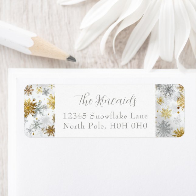 Elegant Gold & Silver Snowflake Address Label (Insitu)