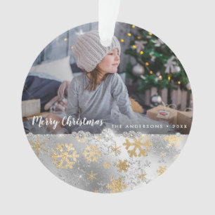 Elegant gold & silver snowflakes custom photo ornament