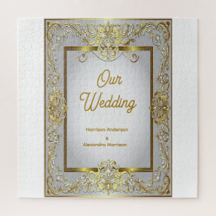 Elegant Gold & Silver Wedding Invitation – Ornate  Jigsaw Puzzle