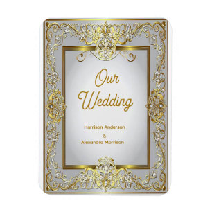 Elegant Gold & Silver Wedding Invitation – Ornate  Magnet