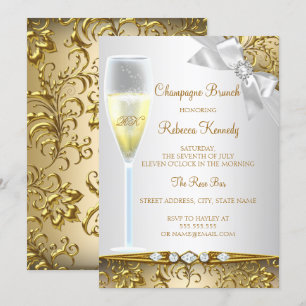 Elegant Gold Silver White Champagne Brunch Invitation