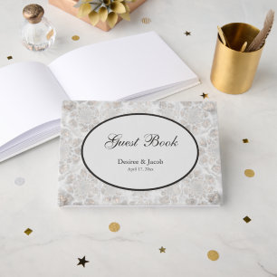 Elegant Gold Silver White Simple Wedding Reception Guest Book