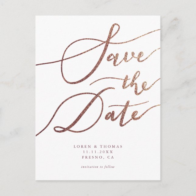 Elegant Gold Simple Script Wedding Save The Date Announcement Postcard (Front)