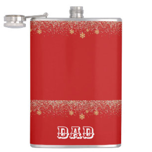 Elegant gold Snowflake falling Christmas Red name Hip Flask
