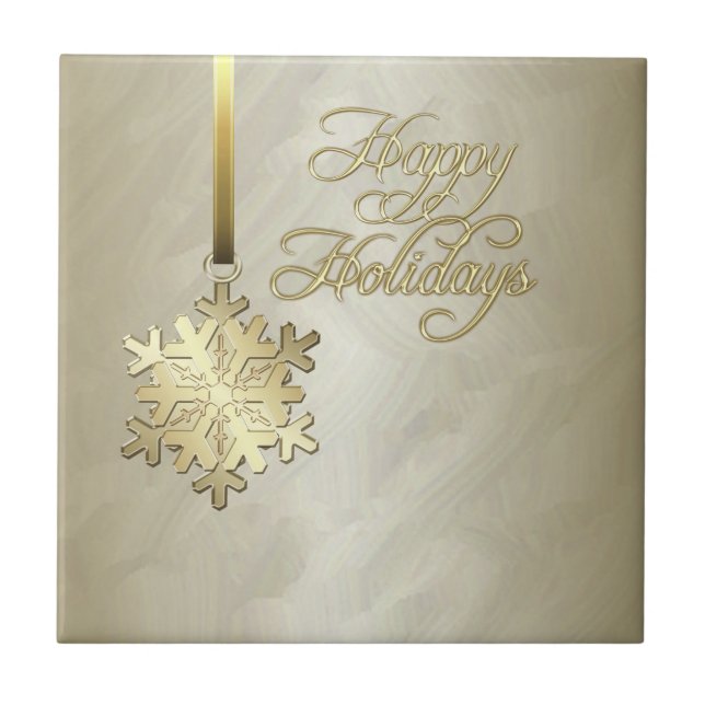 Elegant Gold Snowflake Gold Foil Holiday Tile (Front)