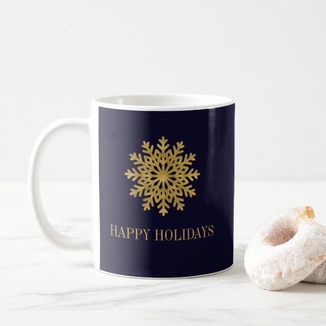 Elégant Gold Snowflake Holiday Café Mug (Avec donut)
