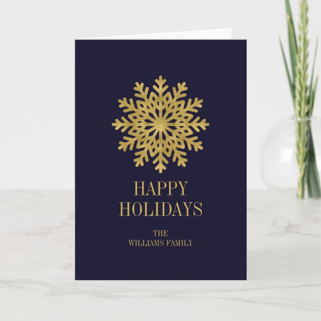 Elegant Gold Snowflake Holiday Greeting Card (Front)