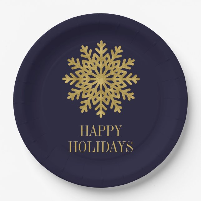 Elegant Gold Snowflake Holiday Paper Plate (Front)