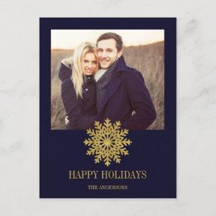 Elegant Gold Snowflake Holiday Photo Postcard