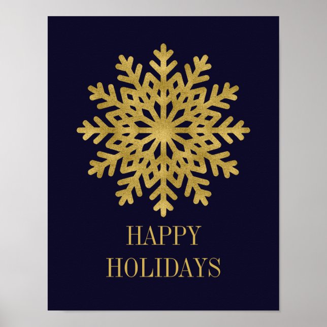 Elegant Gold Snowflake Holiday Poster Sign (Front)