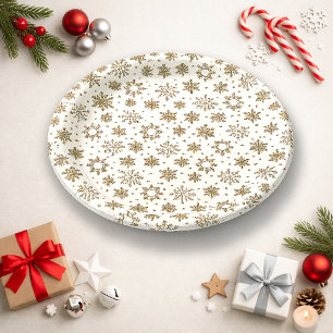 Elegant Gold Snowflake Pattern Design Paper Plate
