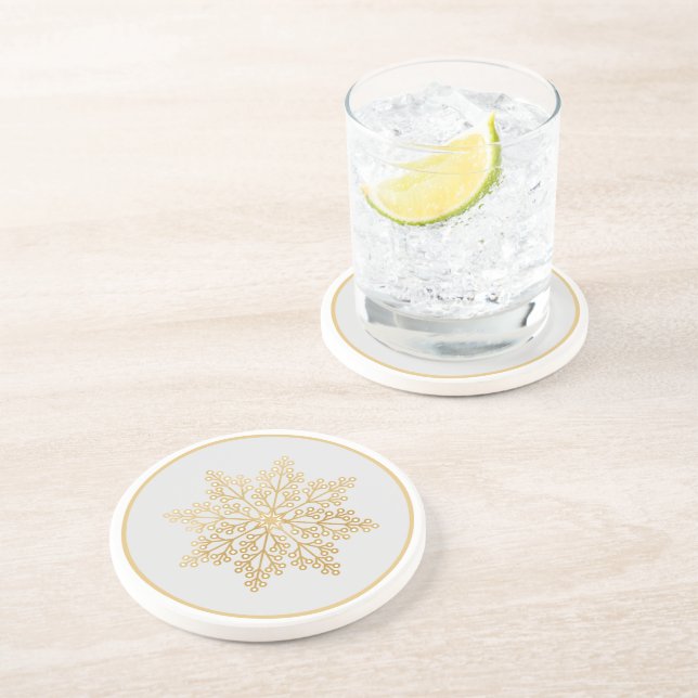 Elegant Gold Snowflake Stone Coaster  (Side)