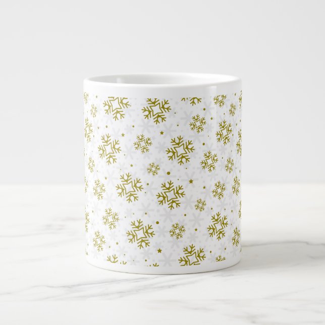 Elegant Gold Snowflake Winter Pattern Large Coffee Mug (Front)