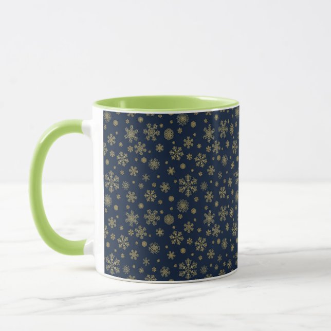 Elegant Gold Snowflake Winter Pattern Mug (Left)