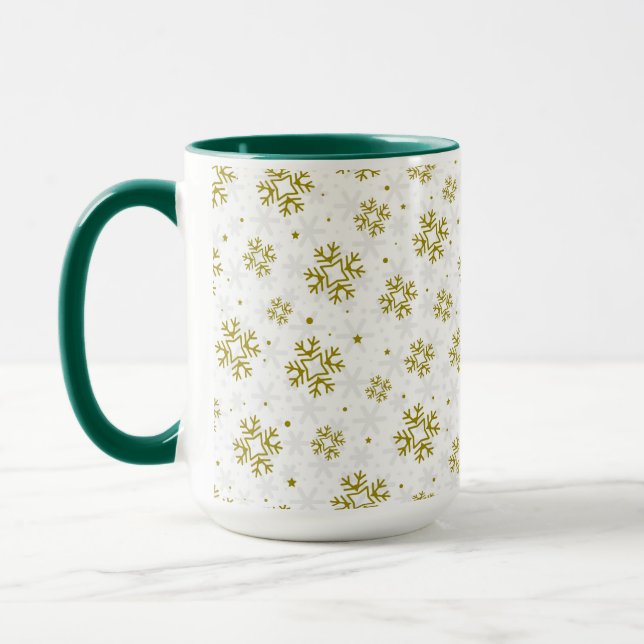 Elegant Gold Snowflake Winter Pattern Mug (Left)