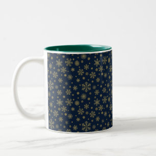 Elegant Gold Snowflake Winter Pattern Two-Tone Coffee Mug