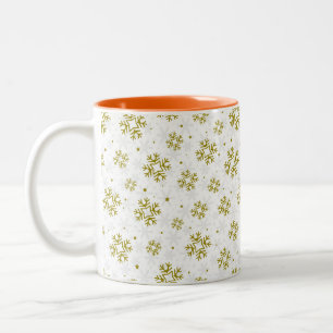 Elegant Gold Snowflake Winter Pattern Two-Tone Coffee Mug