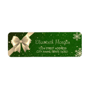 Elegant Gold Snowflakes,Bow Green Christmas Label