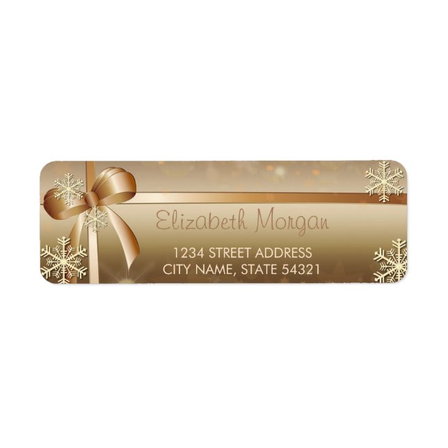 Elegant  Gold Snowflakes, Bow Label (Front)