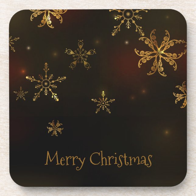 Elegant Gold Snowflakes Christmas | Coaster (Front)