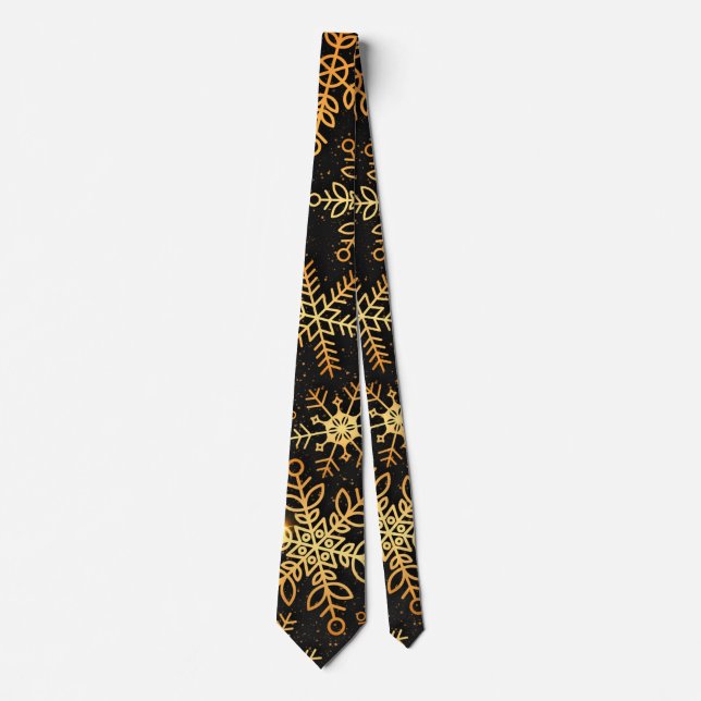 Elegant Gold Snowflakes Christmas | Necktie (Front)