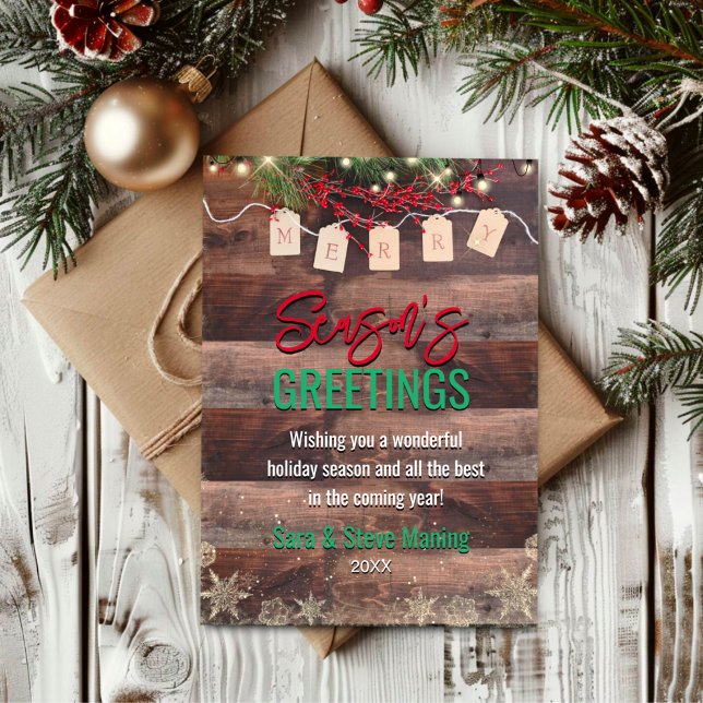 Elegant gold snowflakes green leaves Christmas Holiday Card (Creator Uploaded)