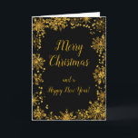 Elegant Gold Snowflakes Merry Christmas Holiday Card<br><div class="desc">A beautiful Christmas card design featuring elegant gold snowflakes on a black background. Inside there is a space for a message. A perfect way to greet your friends and relatives in this festive season. The page background colours and the text can be changed to suit your own requirements. Graphics by...</div>