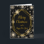 Elegant Gold Snowflakes Merry Christmas Holiday Card<br><div class="desc">A beautiful Christmas card design featuring elegant turquoise blue and gold snowflakes on a black background. Inside there is a space for a message. A perfect way to greet your friends and relatives in this festive season. The background colour of the inside and the text can be changed to suit...</div>