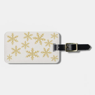 Elegant Gold Snowflakes On White Glittery Luggage Tag