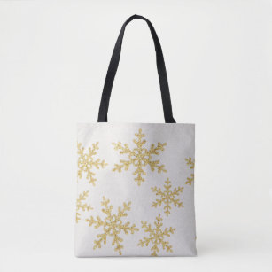 Elegant Gold Snowflakes On White Glittery Tote Bag