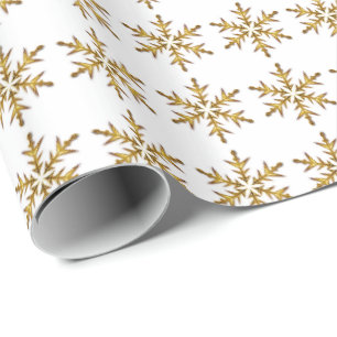Elegant Gold Snowflakes Pattern White Wrapping Paper
