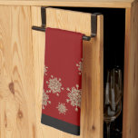Elegant Gold Snowflakes Red & Black Christmas Kitchen Towel<br><div class="desc">Kitchen towel with elegant sparkly golden glitter snowflakes on red background,  trimmed in black.</div>