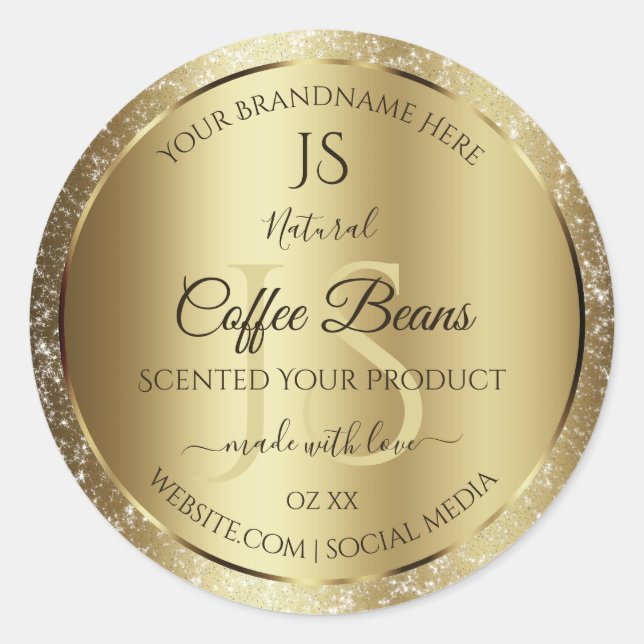 Elegant Gold Soft Glitter Monogram Product Labels (Front)