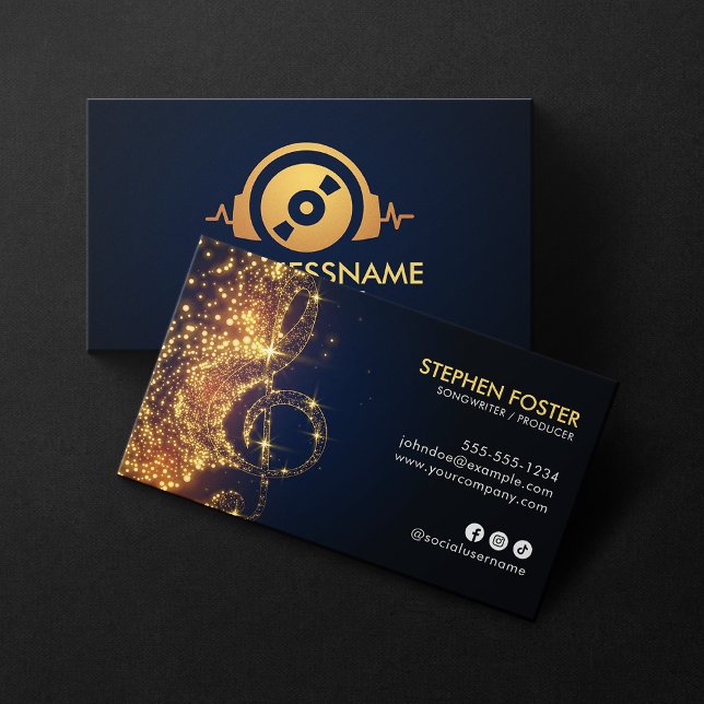 Elegant Gold Songwriter Music Producer DJ Logo Business Card (Creator Uploaded)