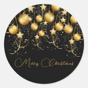 Elegant Gold Sparkle Christmas Party Bauble Classic Round Sticker