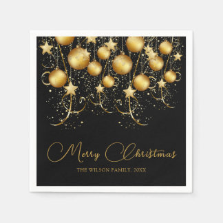 Elegant Gold Sparkle Christmas Party Bauble Napkin