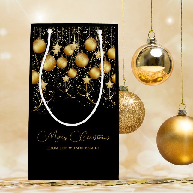 Elegant Gold Sparkle Christmas Party Bauble Small Gift Bag (Creator Uploaded)