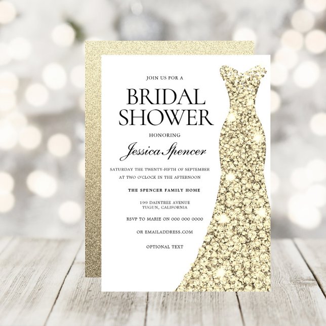 Elegant Gold Sparkle Dress Bridal Shower Invite (Creator Uploaded)