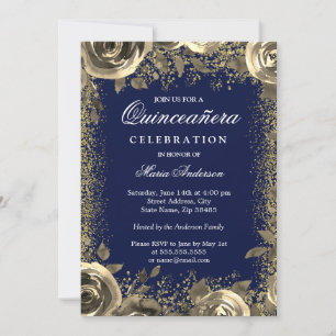 Elegant Gold Sparkle Glitter Quinceanera Invite
