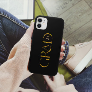 Elegant Gold Sparkle Personalized Script Grad iPhone 11 Case