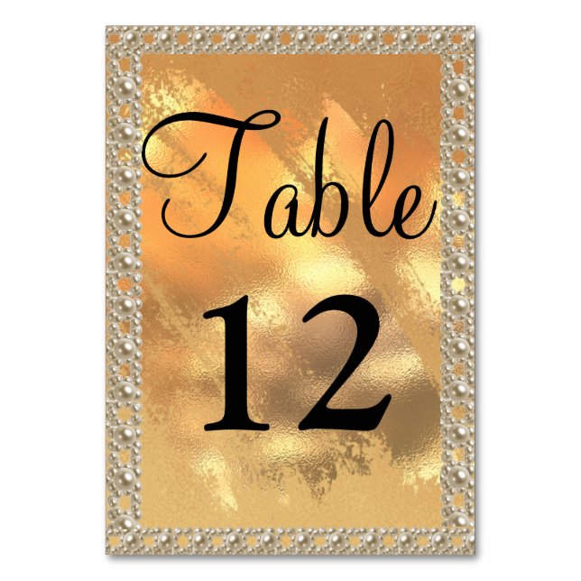 Elegant Gold Sparkle Wedding Table Number (Front)