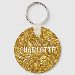 Elegant gold sparkles glitter personalize keychain