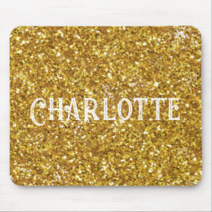 Elegant gold sparkles glitter personalize mouse pad